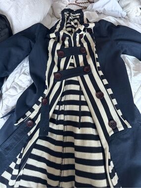 Navy and Cream Striped Lined Trench Coat Jacket